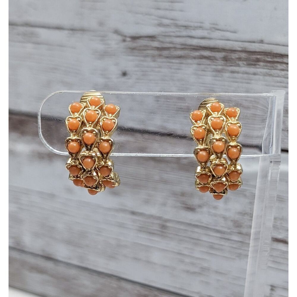Vintage Clip On Earrings - Unusual Orange Half Hoops Statement Just Under 1"